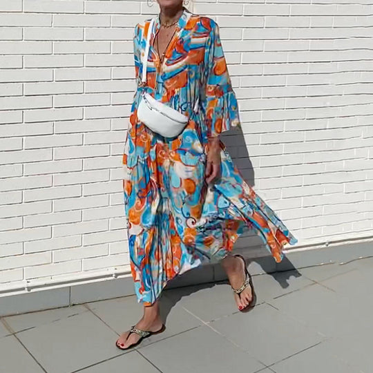 Damen luftiges Maxikleid im bunten Swirl-Design Heidi-Mode