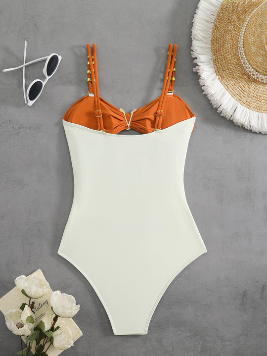 Damen Einteiler Badeanzug mit elegantem Cut-Out und modischen Trägerschlaufen EB