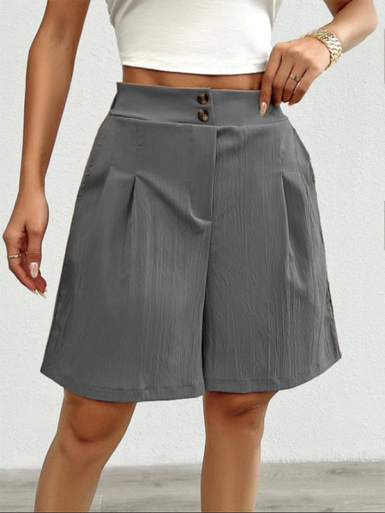 Damen Elegante Shorts mit Knopfverschluss und faltigem Design EB
