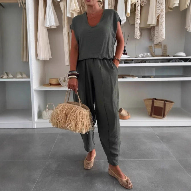 Damen lässiger Jumpsuit mit elastischem Bund und praktischen Taschen EB
