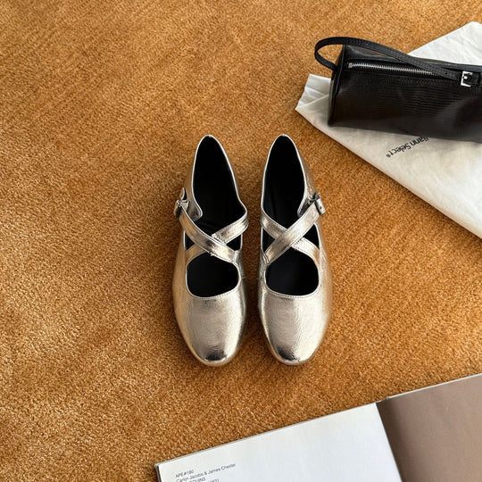 Damen Elegante und modische Mary Jane Ballerinas mit schimmerndem Riemchen EB