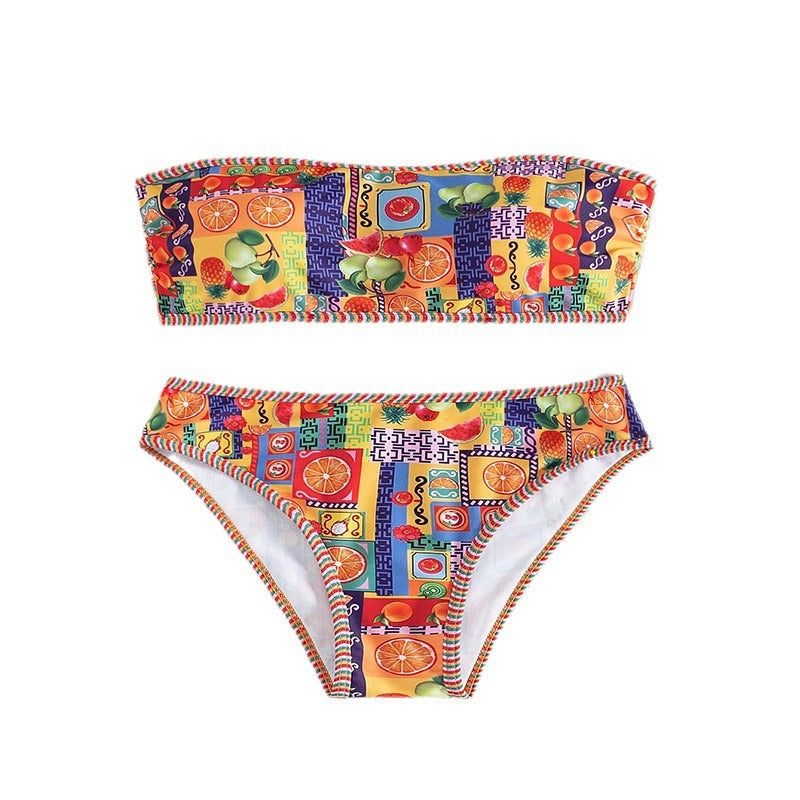 Damen Bandeau-Bikini mit fröhlichem Fruchtmuster EB