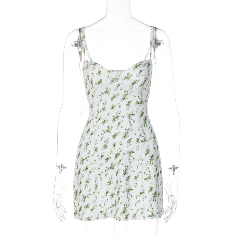 Damen Blumengesäumtes Minikleid mit verstellbaren Trägern und femininem Schnitt EB