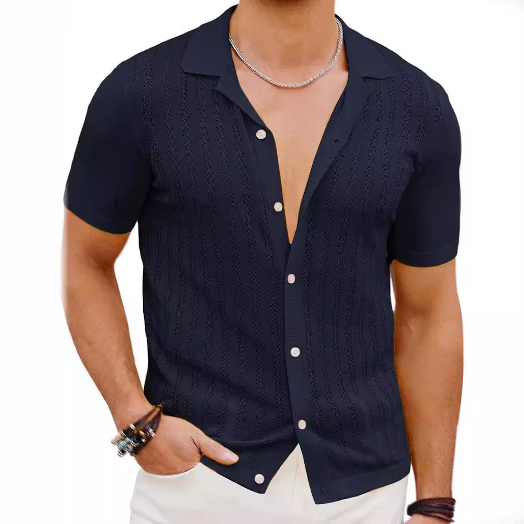 Herren Kurzarm Strickhemd mit strukturiertem Design EB