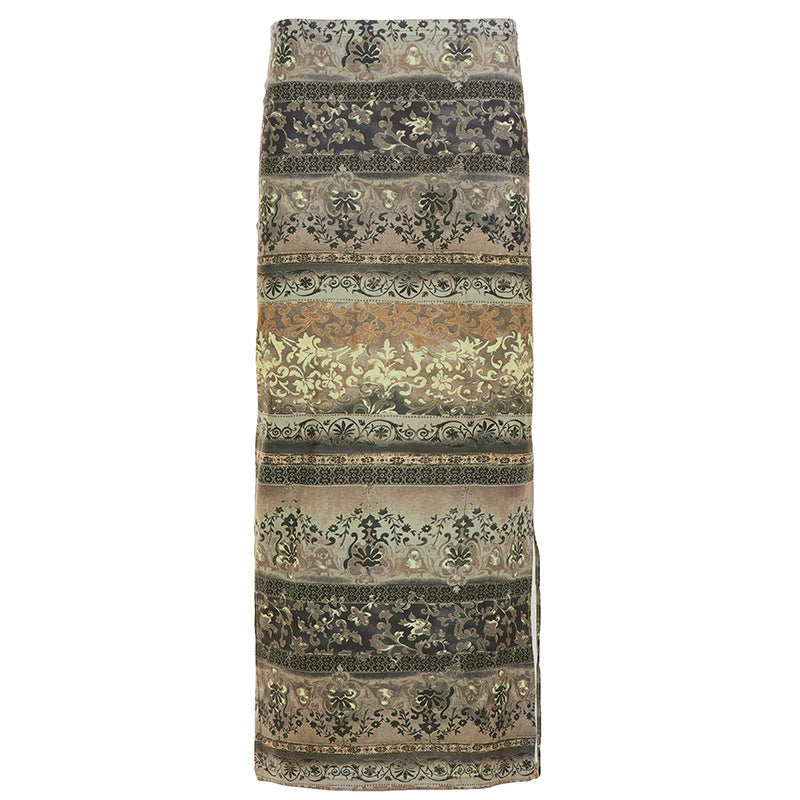 Damen Maxi-Rock mit floralen Mustern und eleganter Spitzenbordüre EB