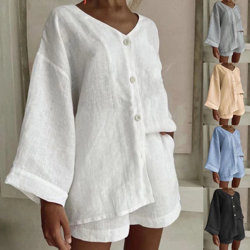 Damen lässiges Set mit weit geschnittenem Oberteil und Shorts EB