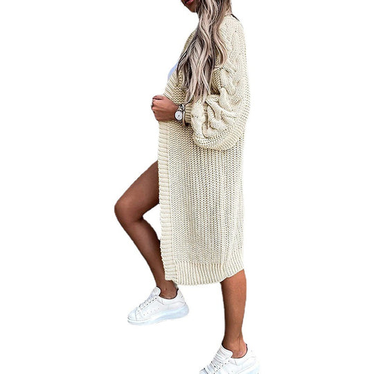 Damen Strickjacke mit voluminösen Ärmeln und modernem Lochmuster EB