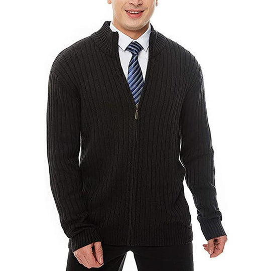 Herren Strickjacke mit hochgeschlossenem Kragen und Reißverschluss EB