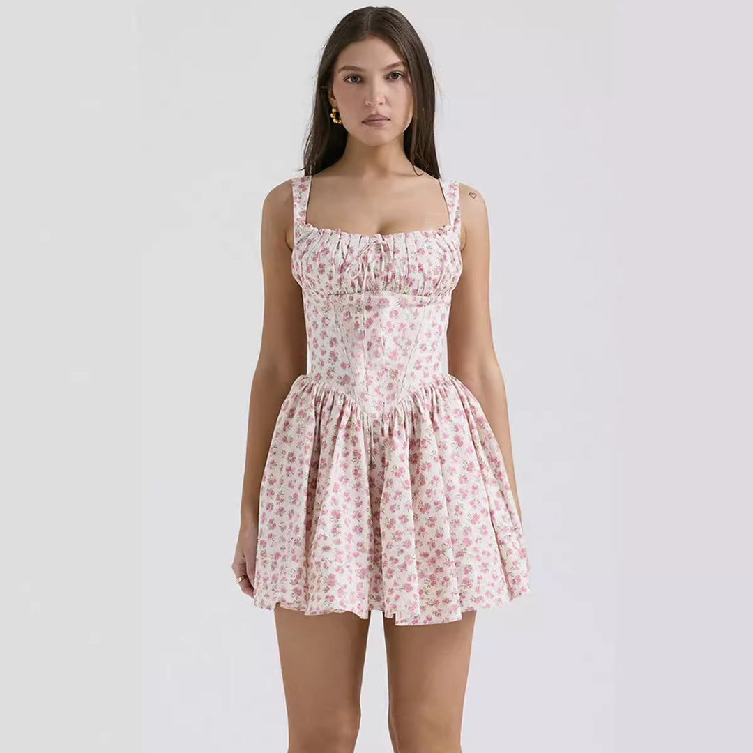 Damen Verspielt gefüttertes Mini-Kleid mit schulterfreien Trägern und Rüschendetails EB