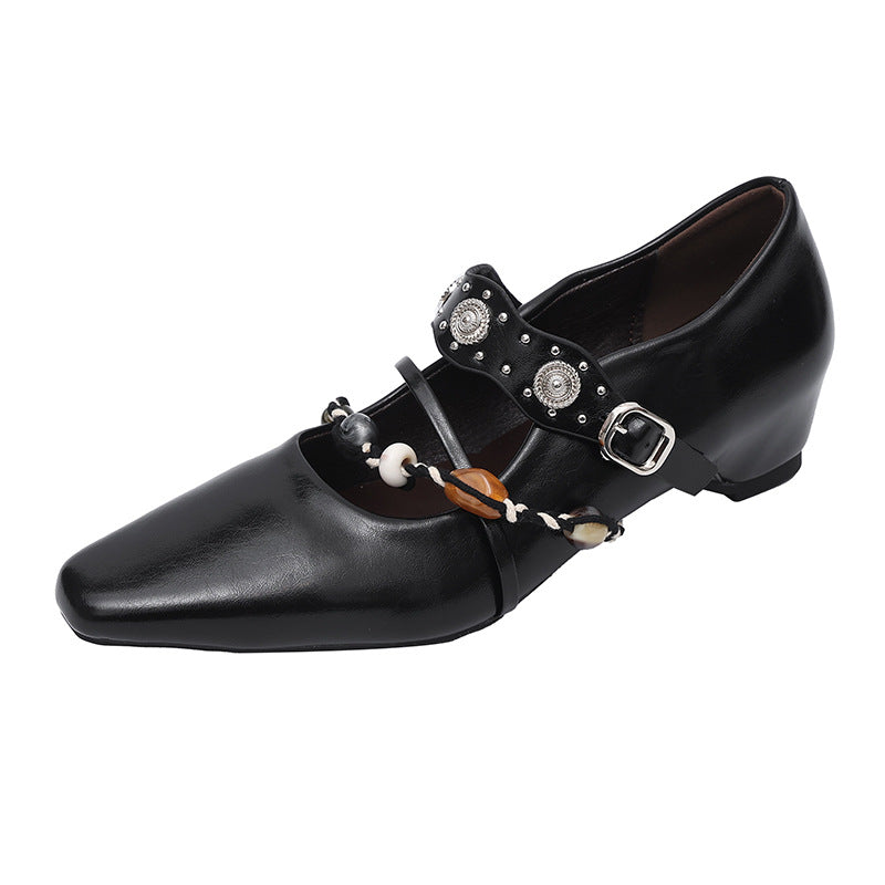 Damen Stilvolle Ballerinas mit dekorativem Riemen und eleganter Schnalle EB