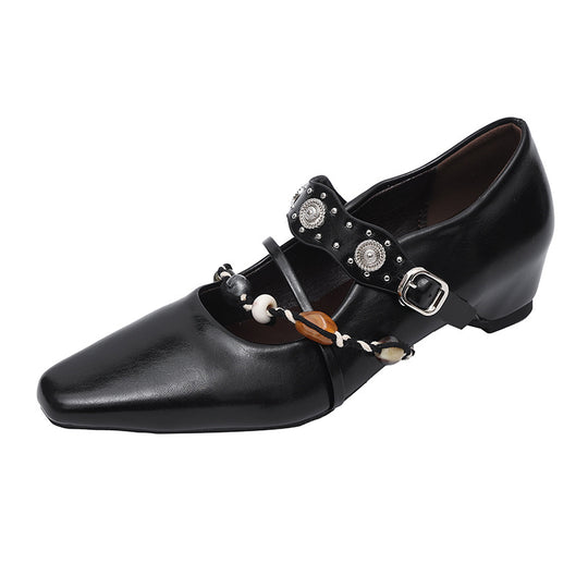 Damen Stilvolle Ballerinas mit dekorativem Riemen und eleganter Schnalle EB