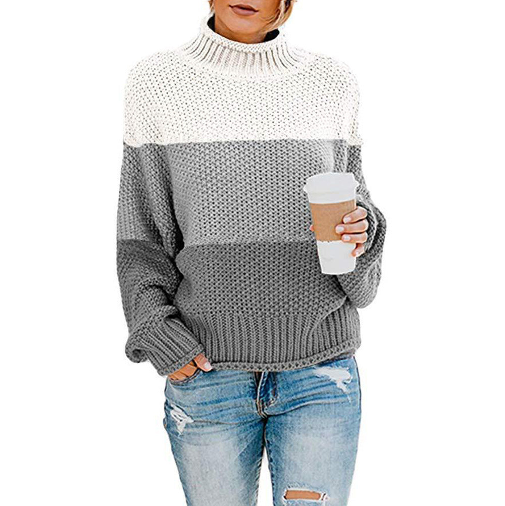 Damen nan grobstrick Rollkragenpullover mit Oversize-Schnitt und Blockstreifen-Optik EB
