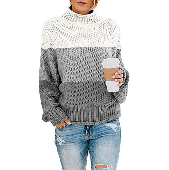 Damen nan grobstrick Rollkragenpullover mit Oversize-Schnitt und Blockstreifen-Optik EB