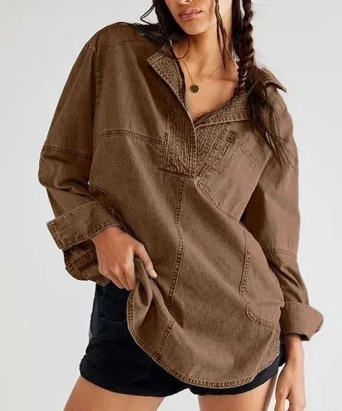 Damen Denim-Shirt mit detailreicher Steppung und lässigem Schnitt EB