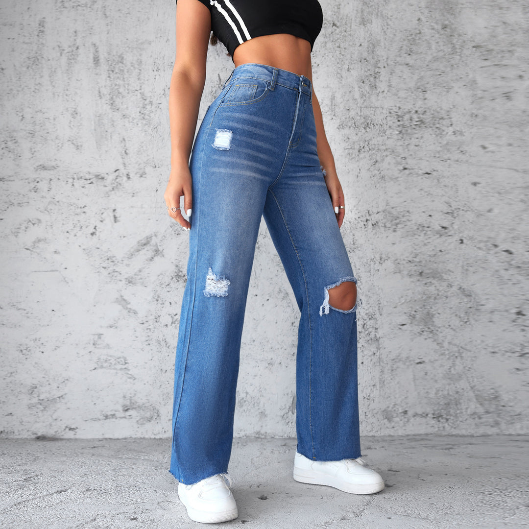 Damen Schlagjeans mit hohen Beinöffnungen und modischen Destroyed-Details EB