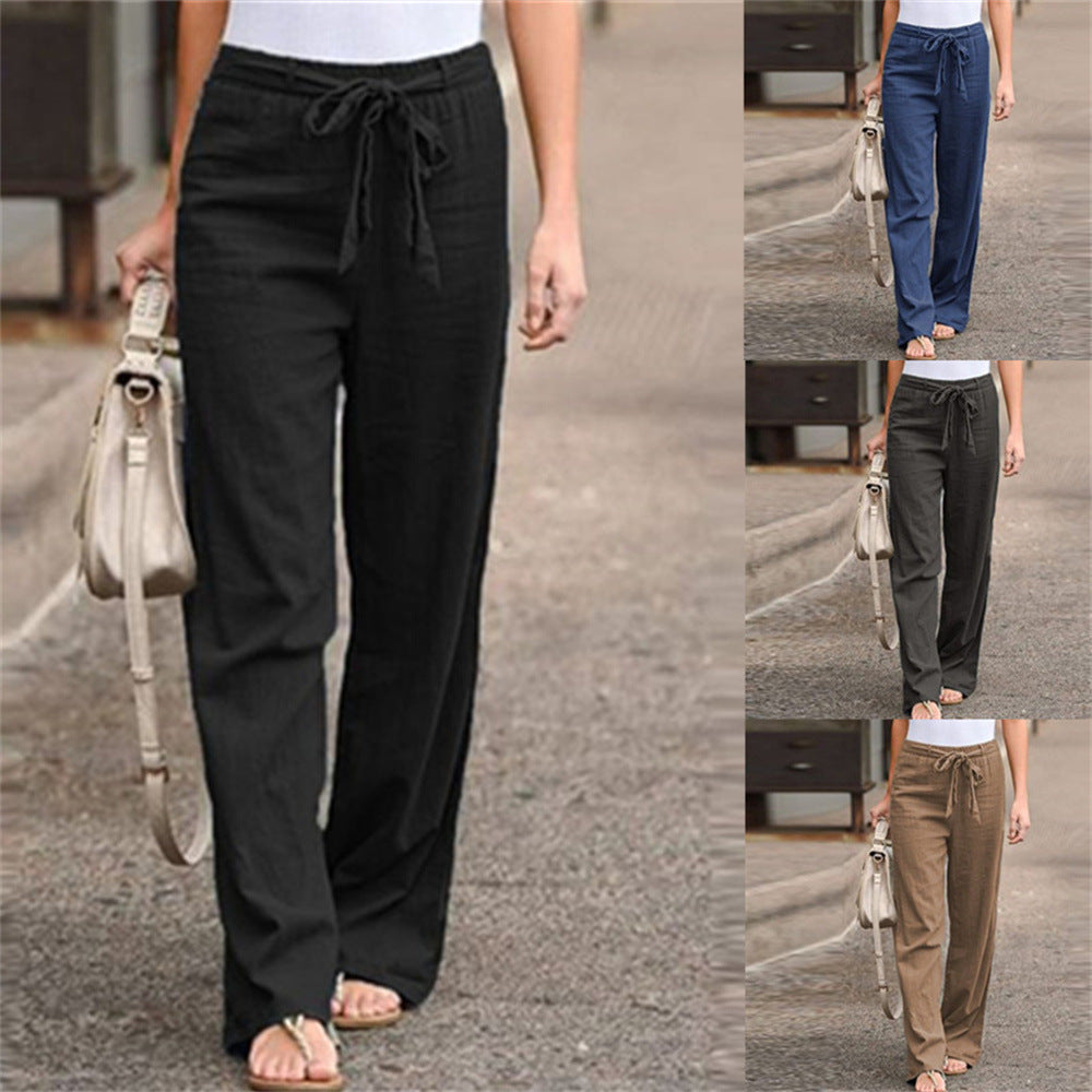Damen nan weite Leinenhose mit Tunnelzugbund, geradem Bein und Eingrifftaschen EB