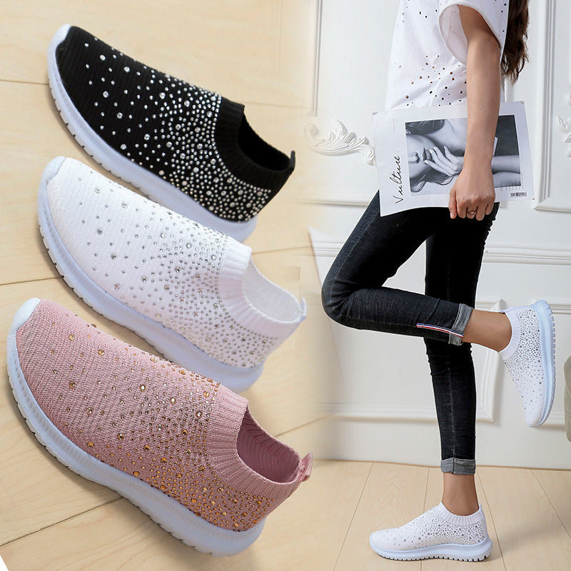 Damen Sportliche Slip-On Sneakers mit funkelndem Strassdesign EB