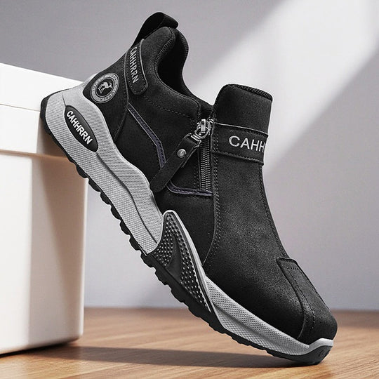 Herren robuste Outdoor-Sneaker mit seitlichem Reißverschluss, gepolstertem Knöchelkragen und griffiger Profilsohle EB