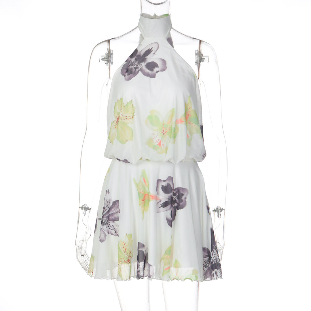 Damen Ärmelloses Blütenmuster Kleid EB