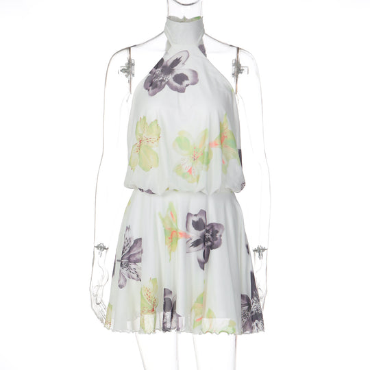 Damen Ärmelloses Blütenmuster Kleid EB