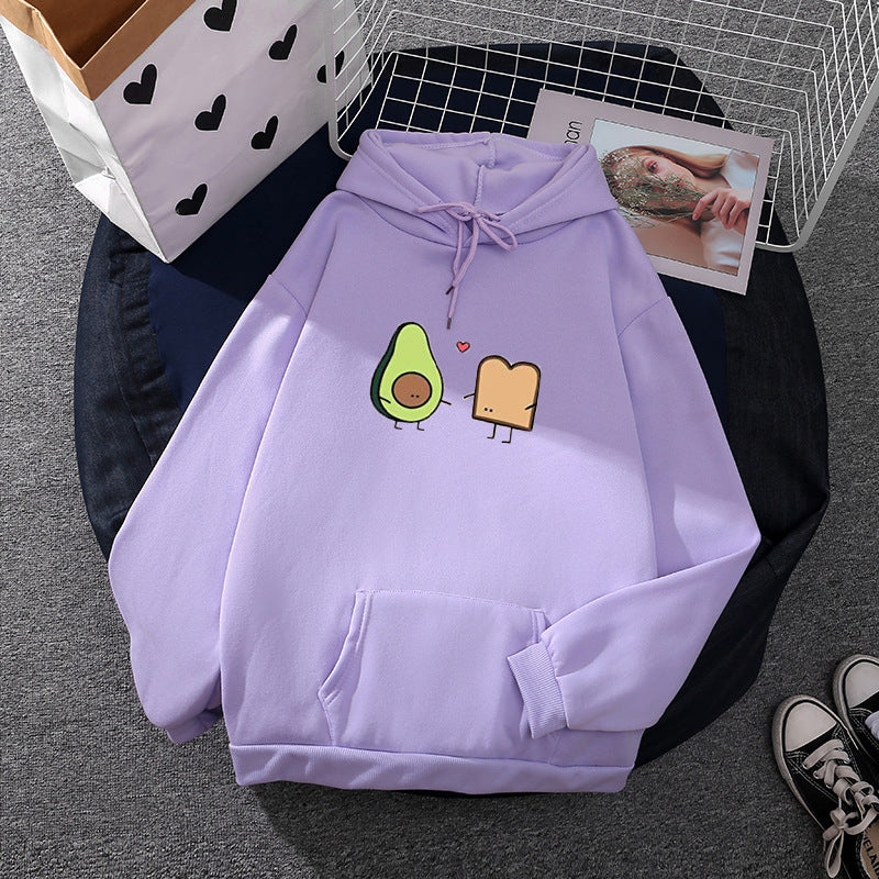 Damen nan oversized Kapuzenpullover mit Kängurutasche und süßem Avocado‑Toast-Print EB