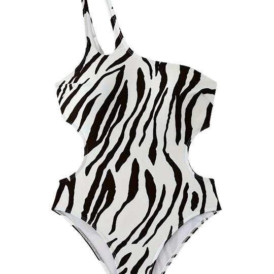 Damen Asymmetrischer Einteiler Badeanzug mit Tiermotiv EB
