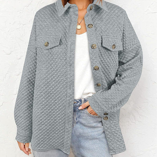 Damen gestepptes Overshirt mit Taschen und Knopfdetails EB