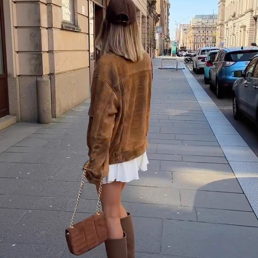 Damen Oversized Wildlederjacke mit großen Taschen und lässigem Schnitt EB