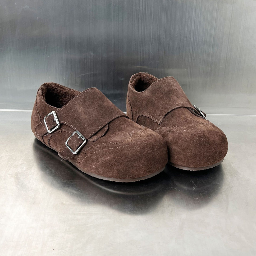 Damen Mokassins mit dekorativem Doppelschnallenverschluss und weichem Wildleder EB