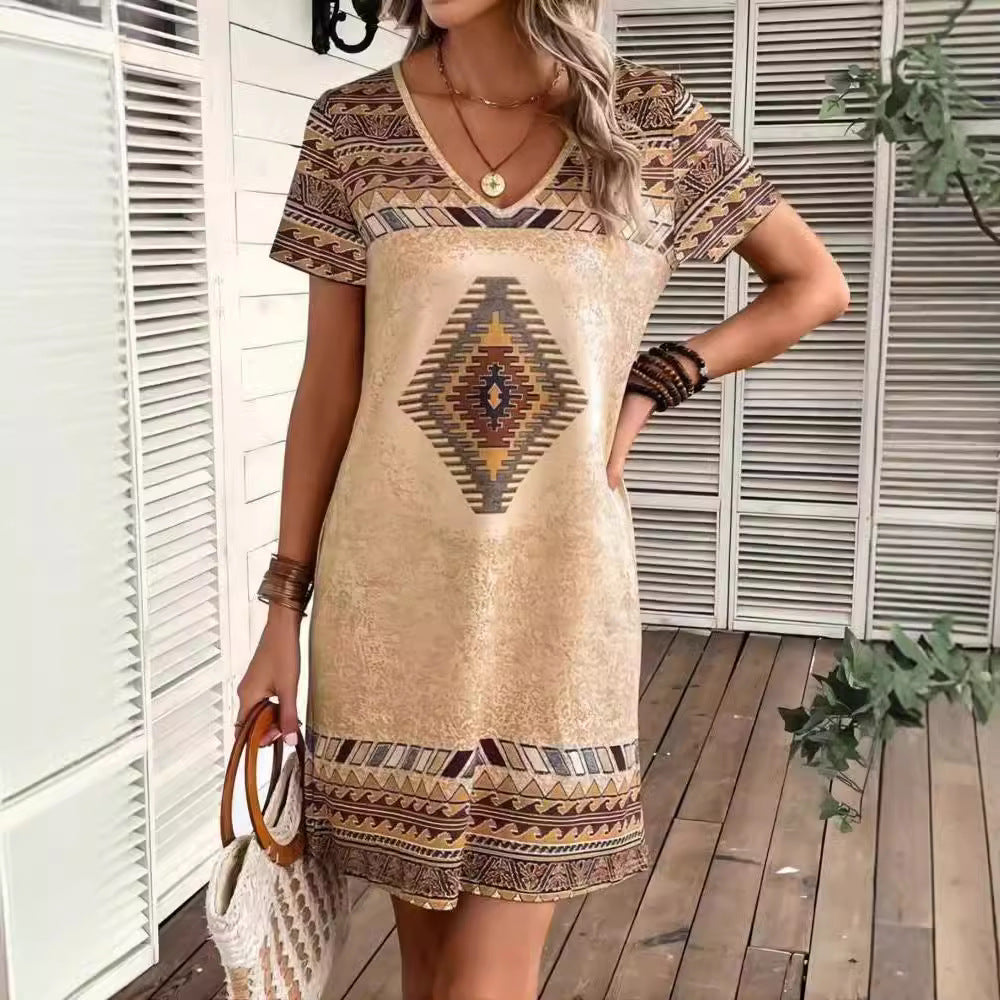 Damen lässiges Tunika-Kleid mit ethnischem Muster EB