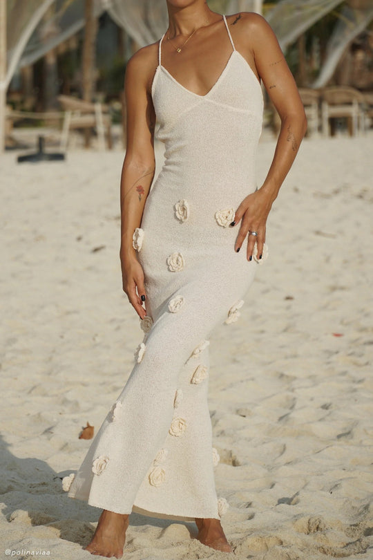 Damen elegantes glitzerndes Maxikleid mit floralen Applikationen EB