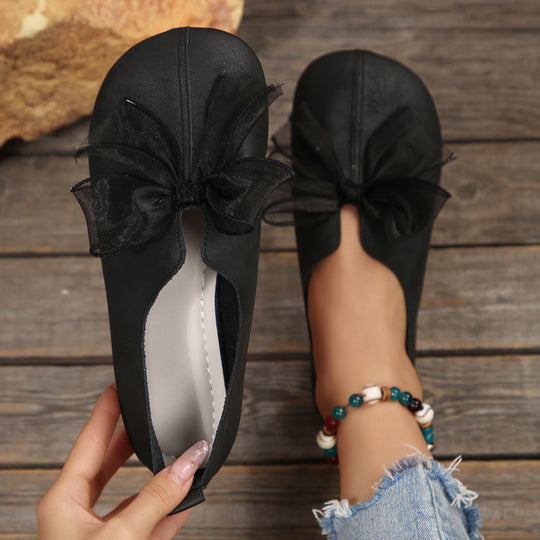 Damen elegante Ballerinas mit grosser Schleifenapplikation und weichem Innenfutter EB