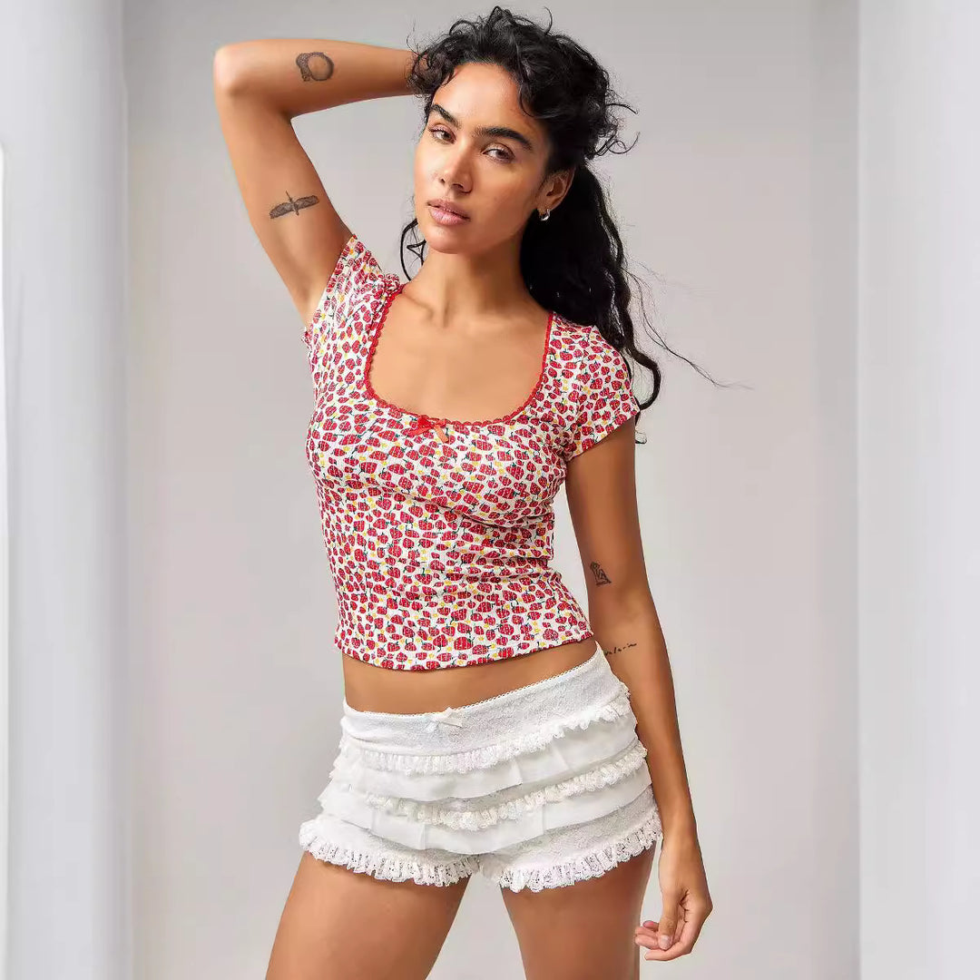 Damen Rüschen-Shorts mit elastischem Bund und verspieltem Design EB