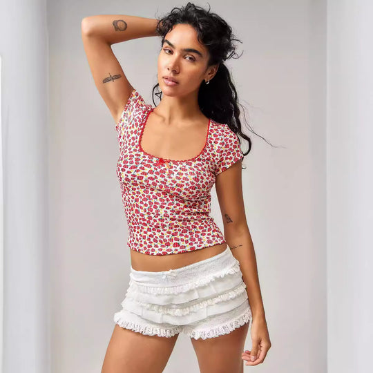 Damen Rüschen-Shorts mit elastischem Bund und verspieltem Design EB