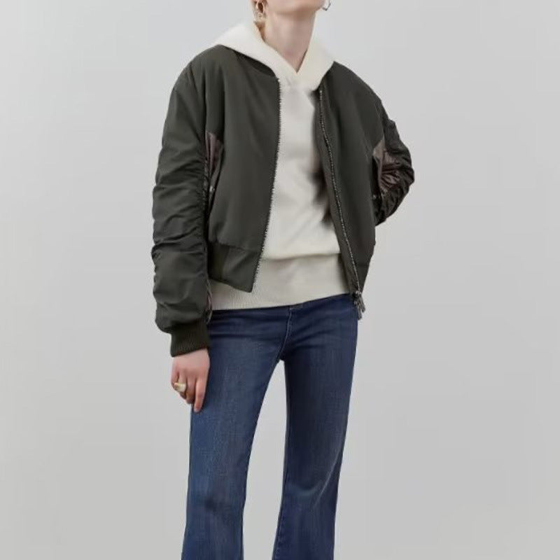 Damen modische Bomberjacke mit strukturiertem Design und praktischen Taschen EB