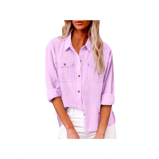 Damen Leichte Oversize-Hemdbluse aus Baumwollmischung mit Brusttaschen EB