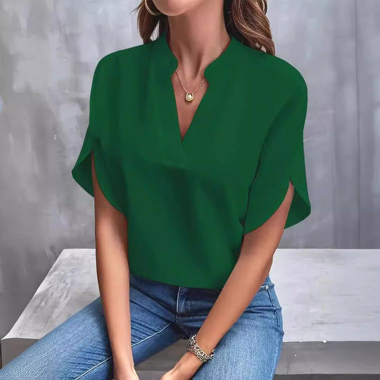 Damen Modische Bluse mit Stehkragen und fließenden Ärmeln EB