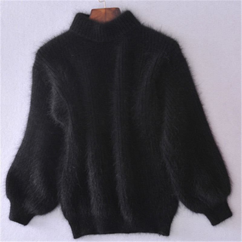 Damen Flauschiger Mohair-Mix Pullover mit Stehkragen und Oversize-Silhouette EB