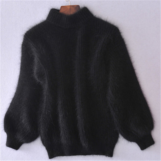 Damen Flauschiger Mohair-Mix Pullover mit Stehkragen und Oversize-Silhouette EB