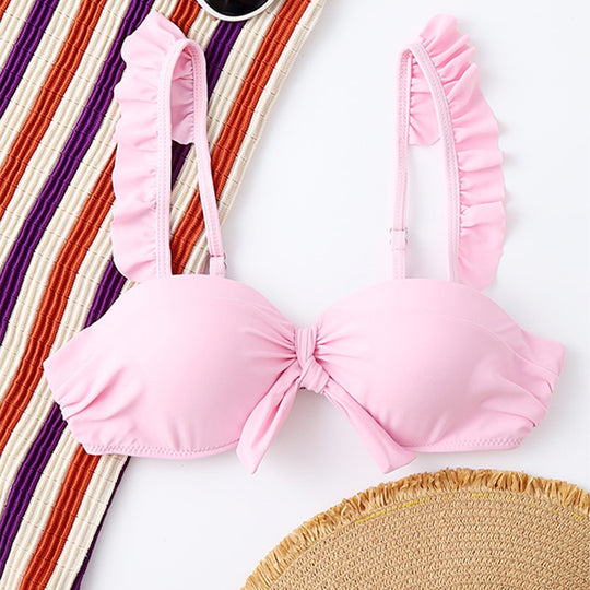 Damen Bikini-Oberteil mit gefransten Trägern und Knoten-Detail EB