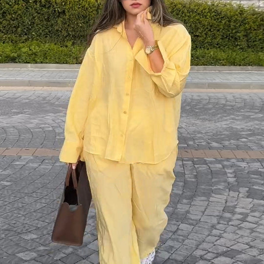 Damen luftige Loungewear-Kombination mit weitem Schnitt und langen Ärmeln EB