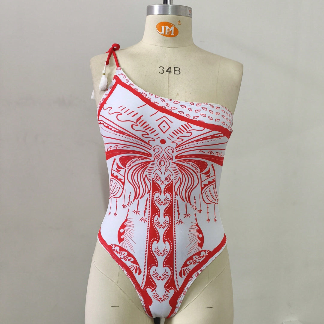Damen Einseitiger Badeanzug mit verspieltem Design EB