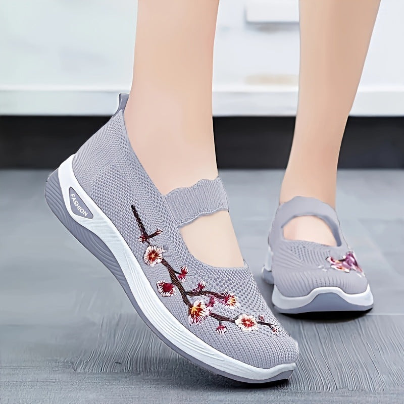 Damen modische Stoffschuhe mit elastischem Riemen und floralem Design EB