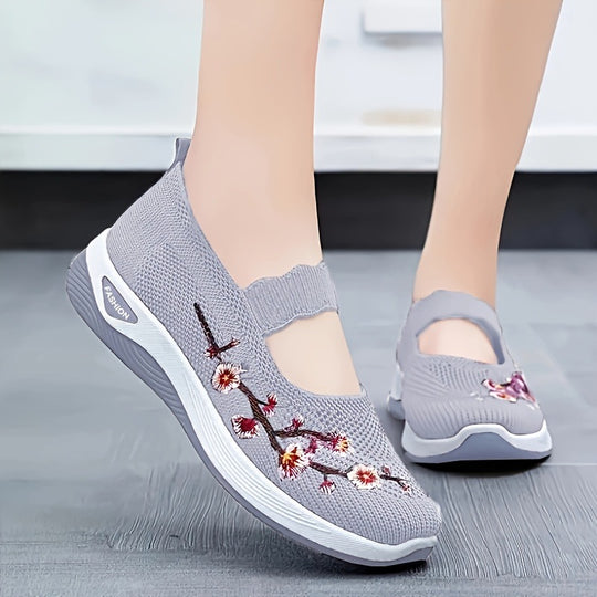 Damen modische Stoffschuhe mit elastischem Riemen und floralem Design EB