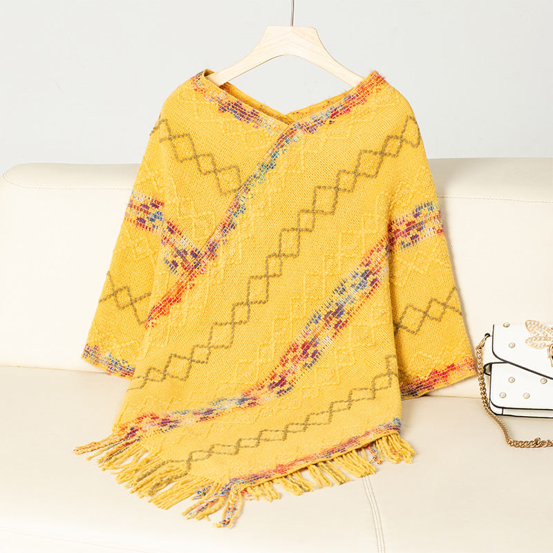 Damen modischer Wickelpullover mit fransigem Saum und einzigartigem Muster EB