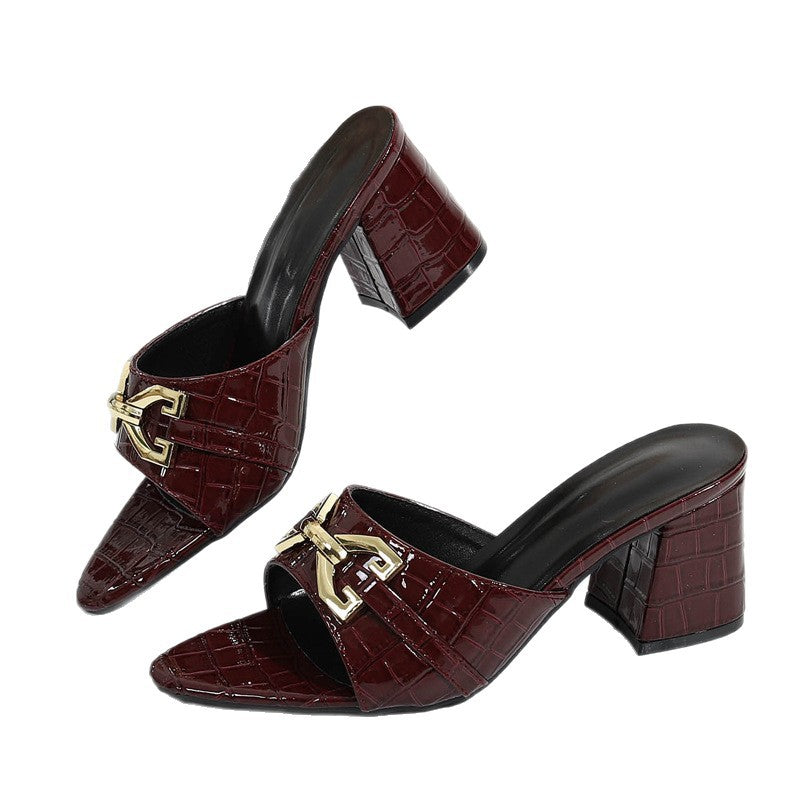Damen Mules mit Blockabsatz und elegantem Kroko-Design EB