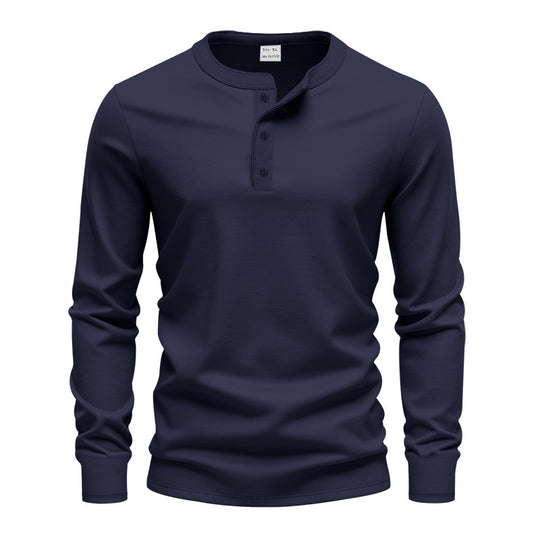 Herren nan tailliertes Langarm-Henleyshirt mit Stehkragen, feinem Baumwollstretch und Rippbündchen EB