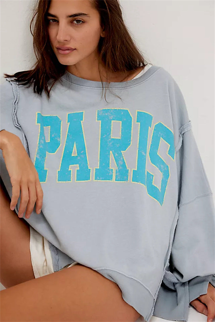 Damen oversized Sweatshirt mit Rüben-Print, ausgefransten Nahtakzenten und Daumenlochärmeln Eichborn Berlin