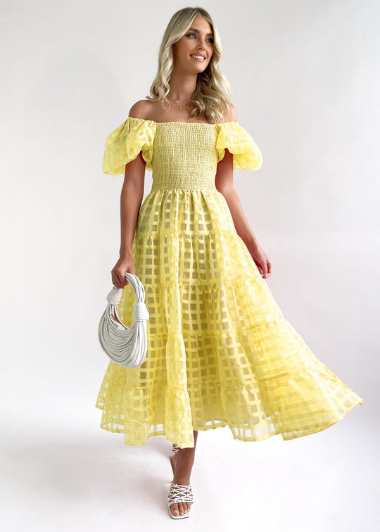 Damen Sommerliches Maxikleid mit voluminösen Puffärmeln und elastischem Taillenbereich EB