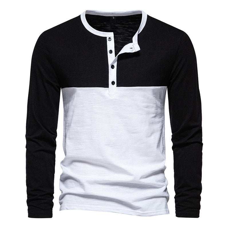 Herren Langarm-Henley-Shirt mit kontrastierenden Ärmeln und stilvollem Knopfdesign EB